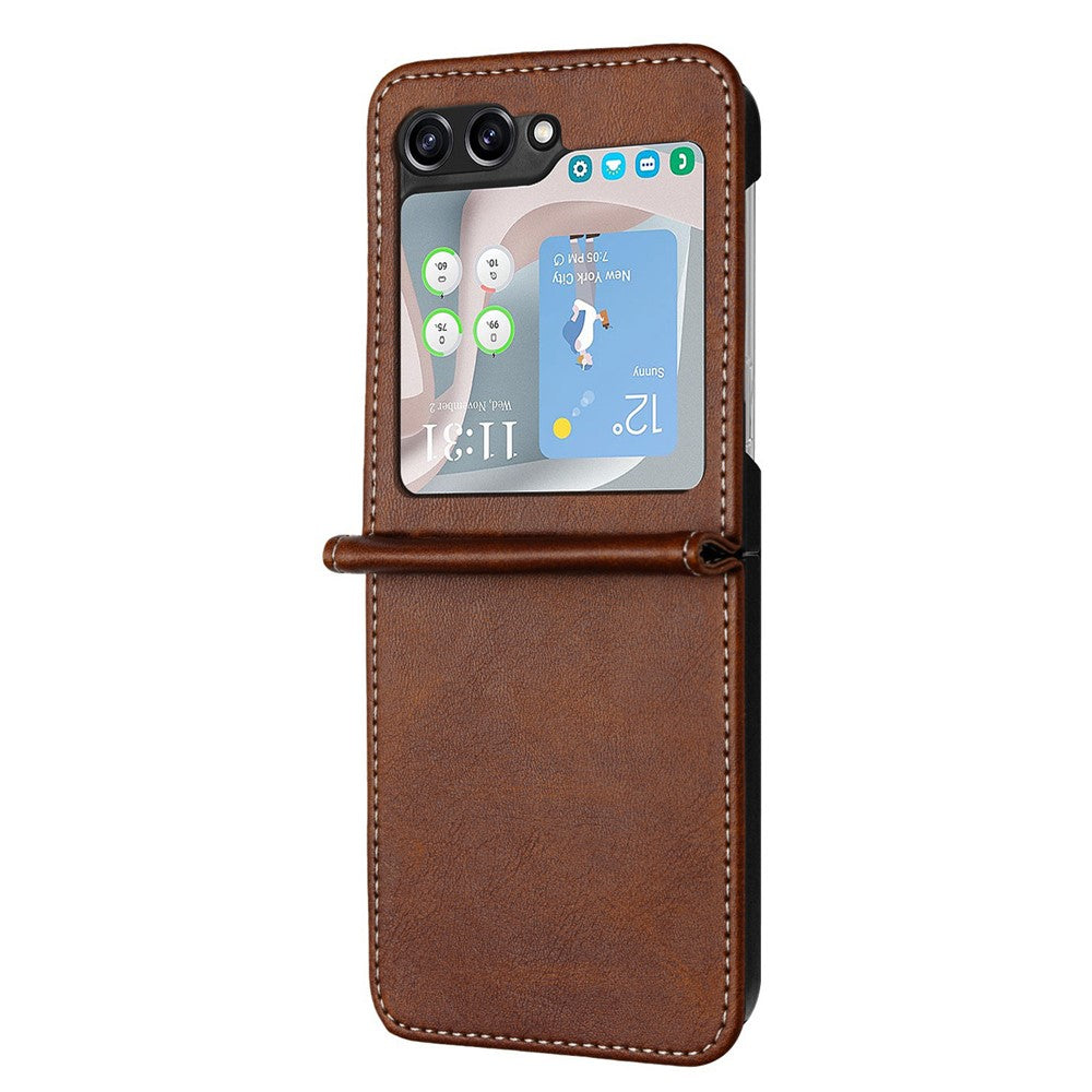 For Samsung Galaxy Z Flip7 FE 5G / Z Flip6 5G / Z Flip5 5G Case PU Leather Hard PC Phone Cover Calf Texture - Brown
