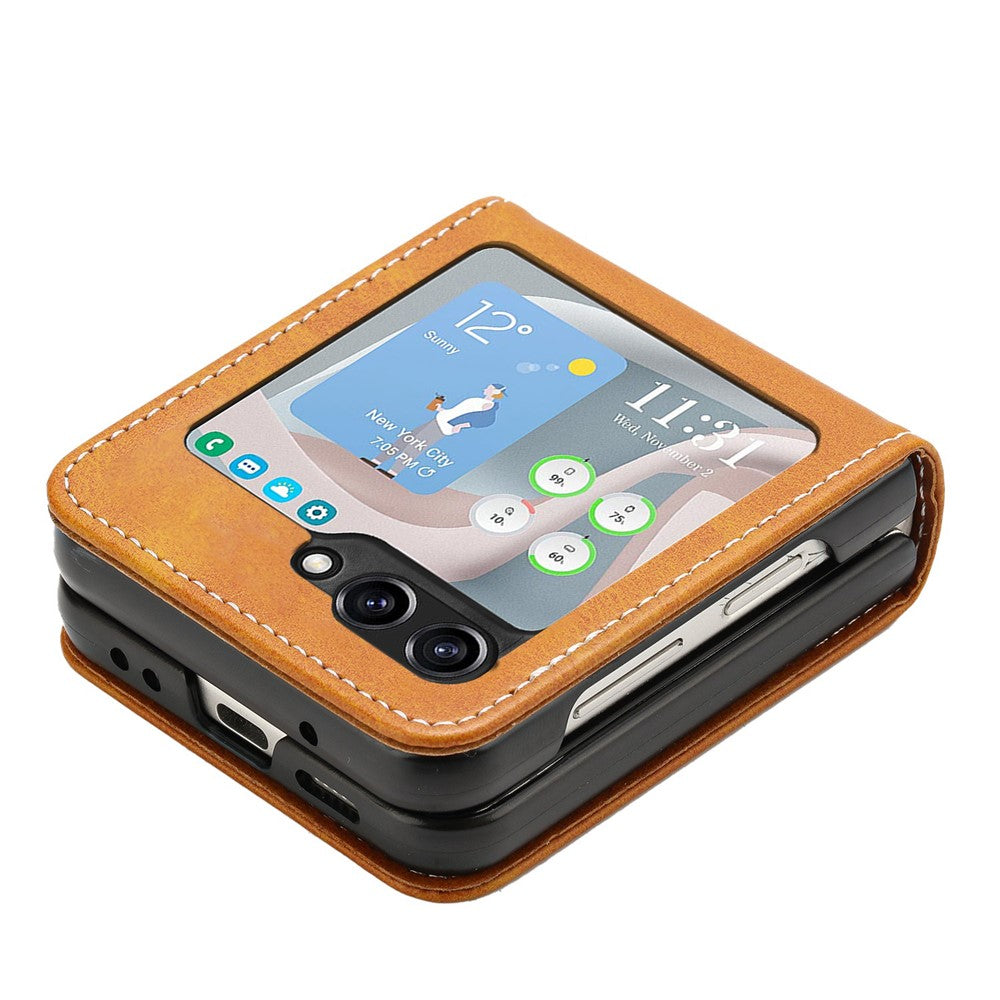 For Samsung Galaxy Z Flip7 FE 5G / Z Flip6 5G / Z Flip5 5G Case PU Leather Hard PC Phone Cover Calf Texture - Yellow