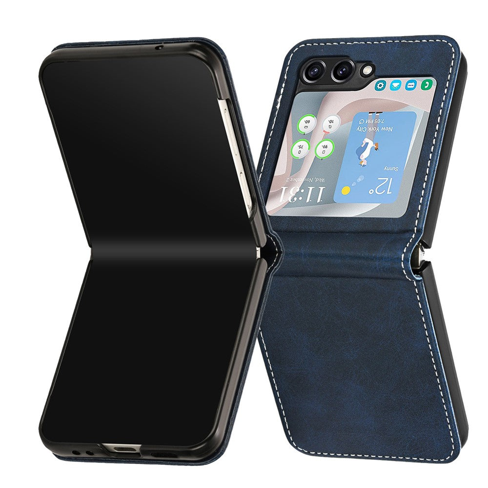 For Samsung Galaxy Z Flip7 FE 5G / Z Flip6 5G / Z Flip5 5G Case PU Leather Hard PC Phone Cover Calf Texture - Sapphire