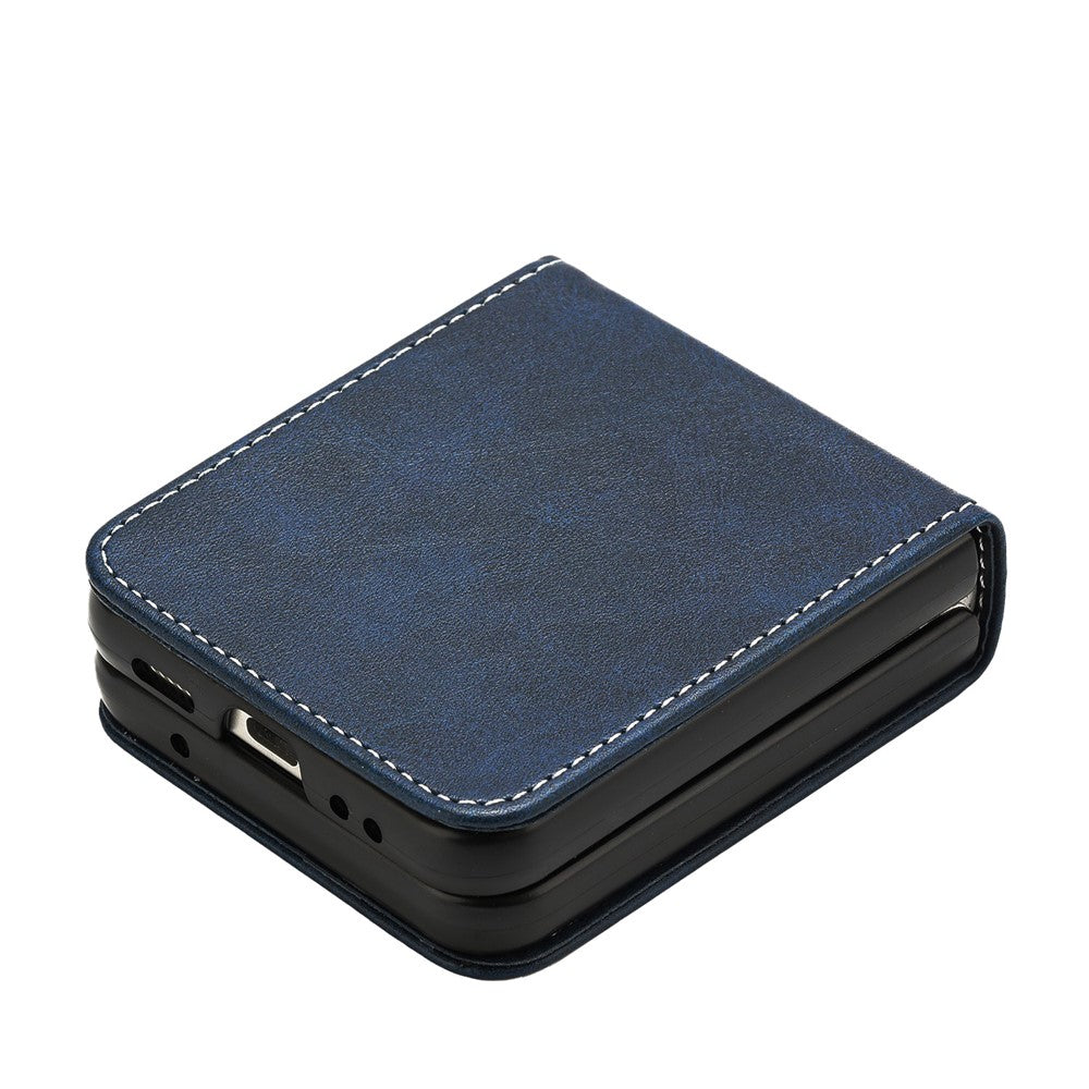 For Samsung Galaxy Z Flip7 FE 5G / Z Flip6 5G / Z Flip5 5G Case PU Leather Hard PC Phone Cover Calf Texture - Sapphire