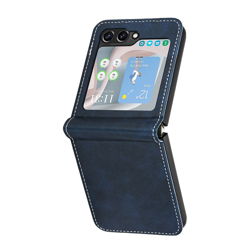 For Samsung Galaxy Z Flip7 FE 5G / Z Flip6 5G / Z Flip5 5G Case PU Leather Hard PC Phone Cover Calf Texture - Sapphire