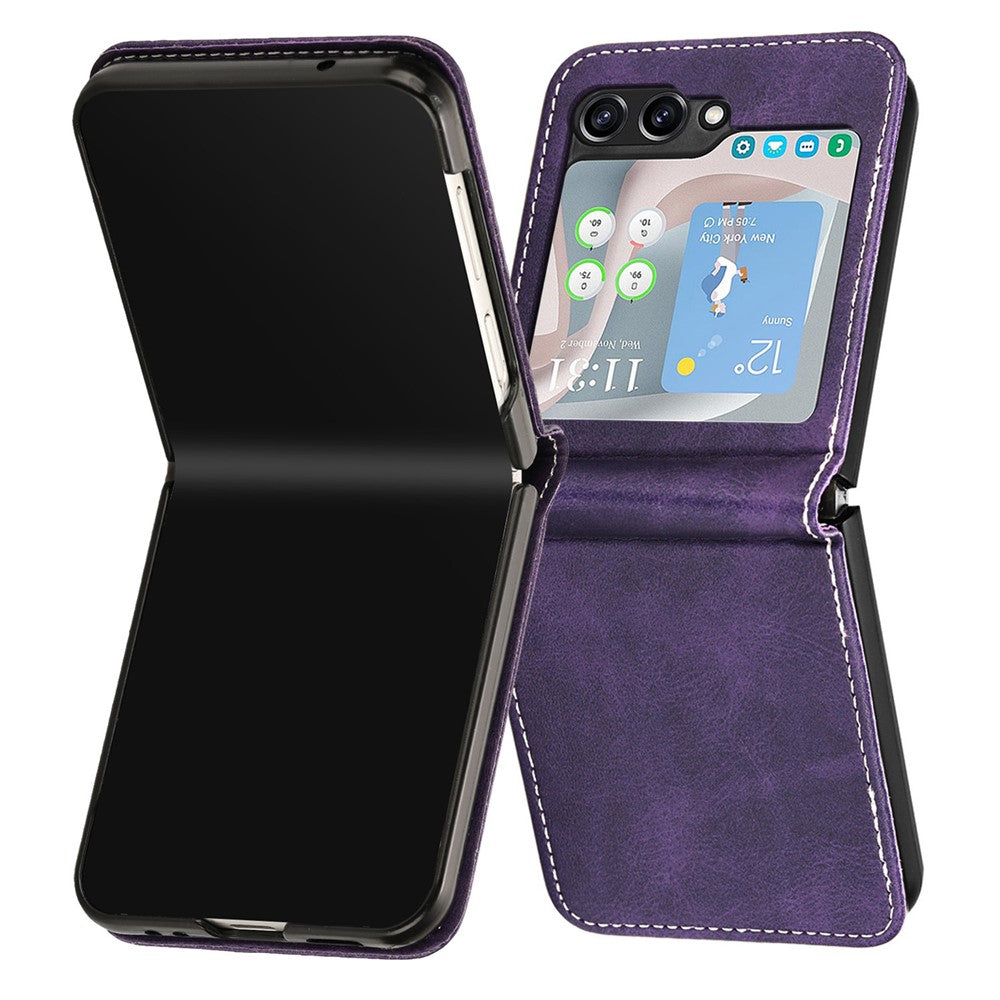 For Samsung Galaxy Z Flip7 FE 5G / Z Flip6 5G / Z Flip5 5G Case PU Leather Hard PC Phone Cover Calf Texture - Purple