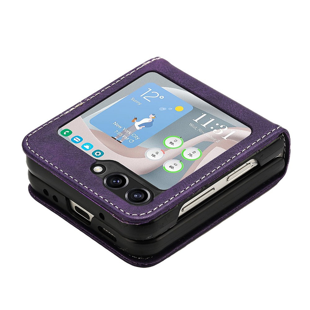 For Samsung Galaxy Z Flip7 FE 5G / Z Flip6 5G / Z Flip5 5G Case PU Leather Hard PC Phone Cover Calf Texture - Purple