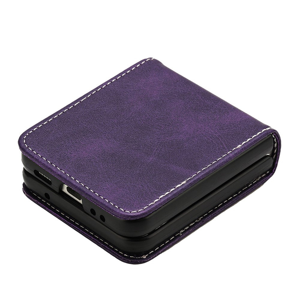 For Samsung Galaxy Z Flip7 FE 5G / Z Flip6 5G / Z Flip5 5G Case PU Leather Hard PC Phone Cover Calf Texture - Purple
