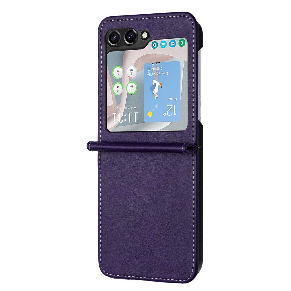 For Samsung Galaxy Z Flip7 FE 5G / Z Flip6 5G / Z Flip5 5G Case PU Leather Hard PC Phone Cover Calf Texture - Purple