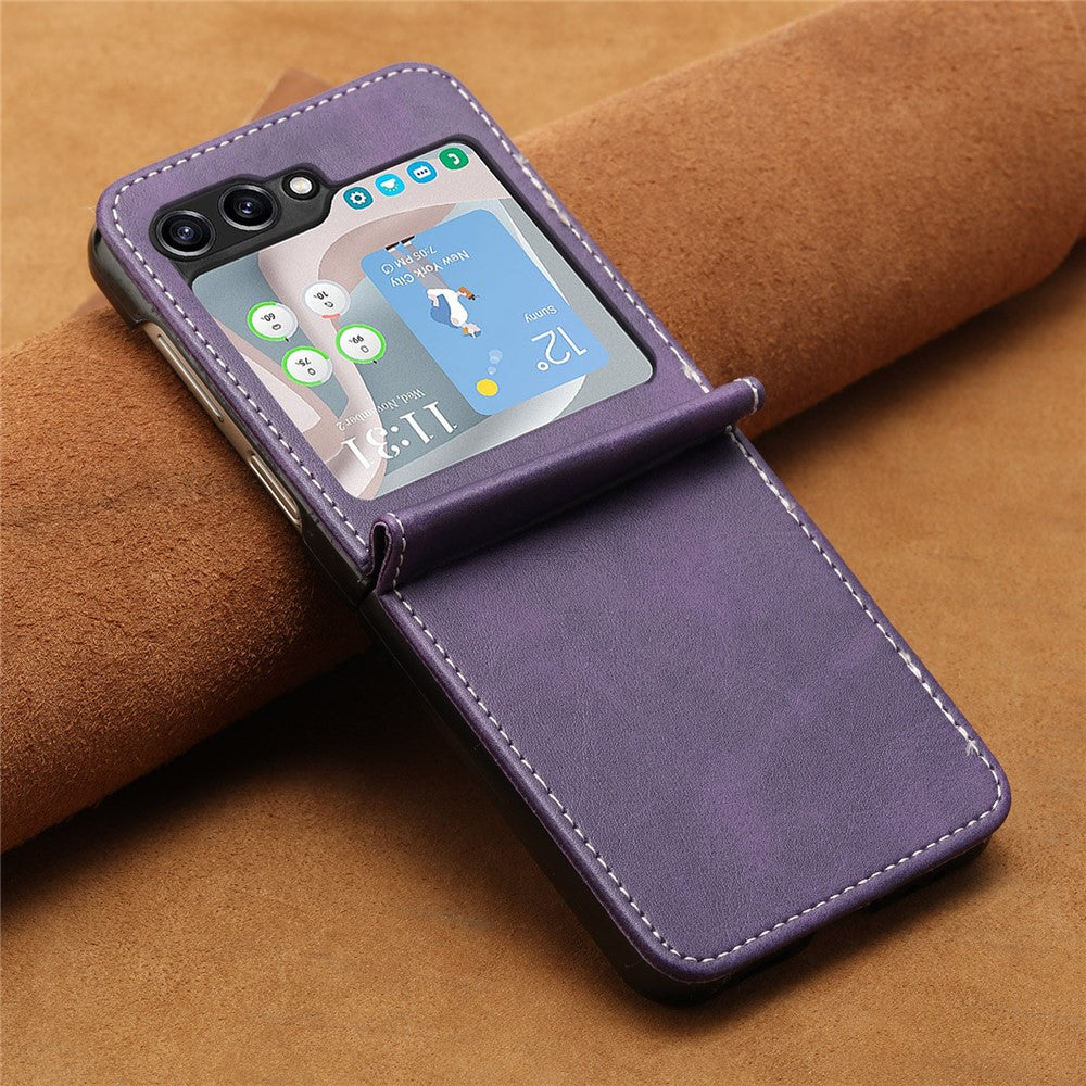 For Samsung Galaxy Z Flip7 FE 5G / Z Flip6 5G / Z Flip5 5G Case PU Leather Hard PC Phone Cover Calf Texture - Purple