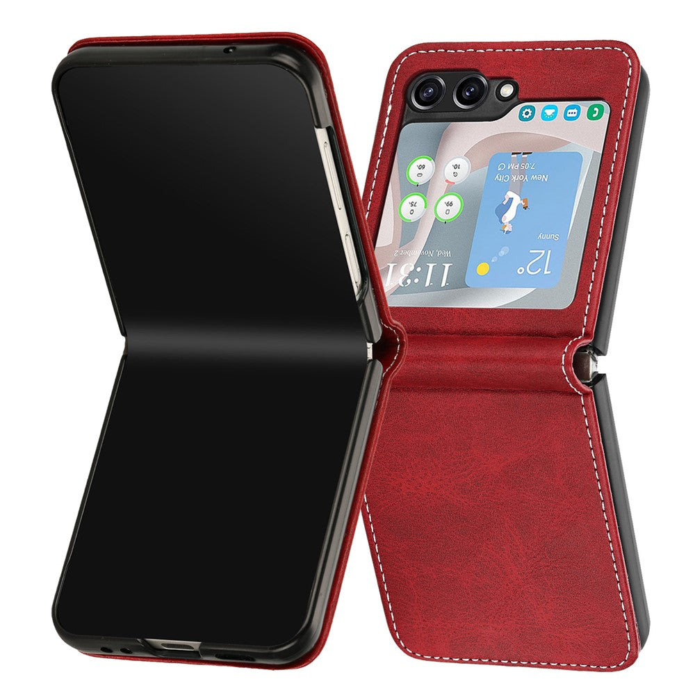 For Samsung Galaxy Z Flip7 FE 5G / Z Flip6 5G / Z Flip5 5G Case PU Leather Hard PC Phone Cover Calf Texture - Red