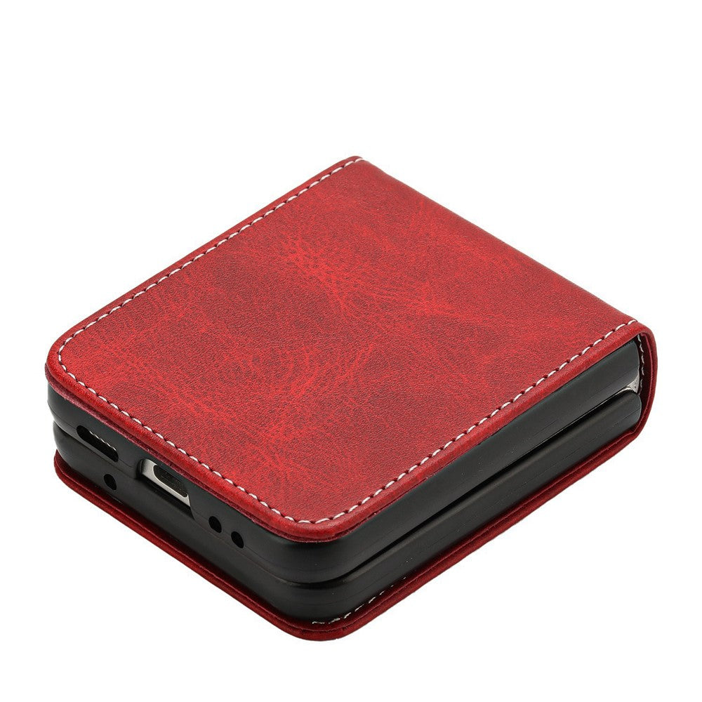 For Samsung Galaxy Z Flip7 FE 5G / Z Flip6 5G / Z Flip5 5G Case PU Leather Hard PC Phone Cover Calf Texture - Red