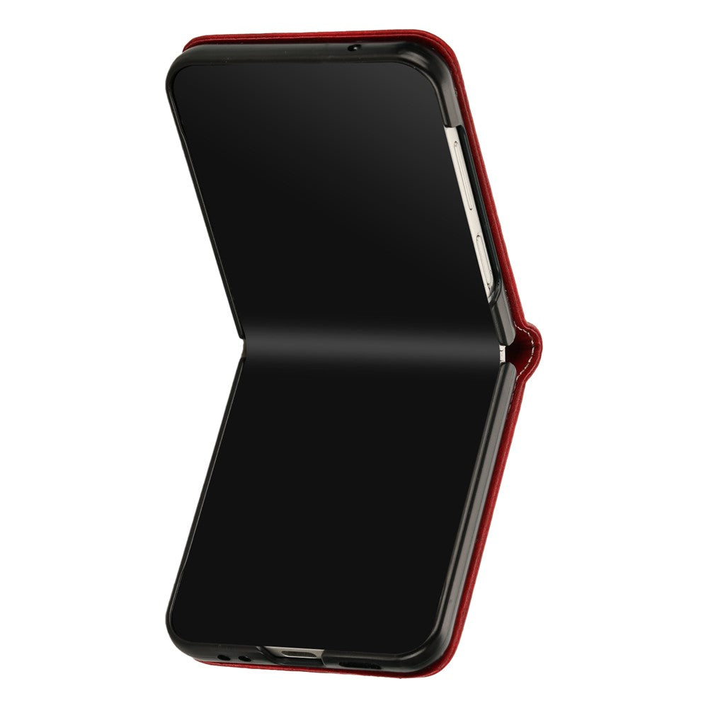 For Samsung Galaxy Z Flip7 FE 5G / Z Flip6 5G / Z Flip5 5G Case PU Leather Hard PC Phone Cover Calf Texture - Red