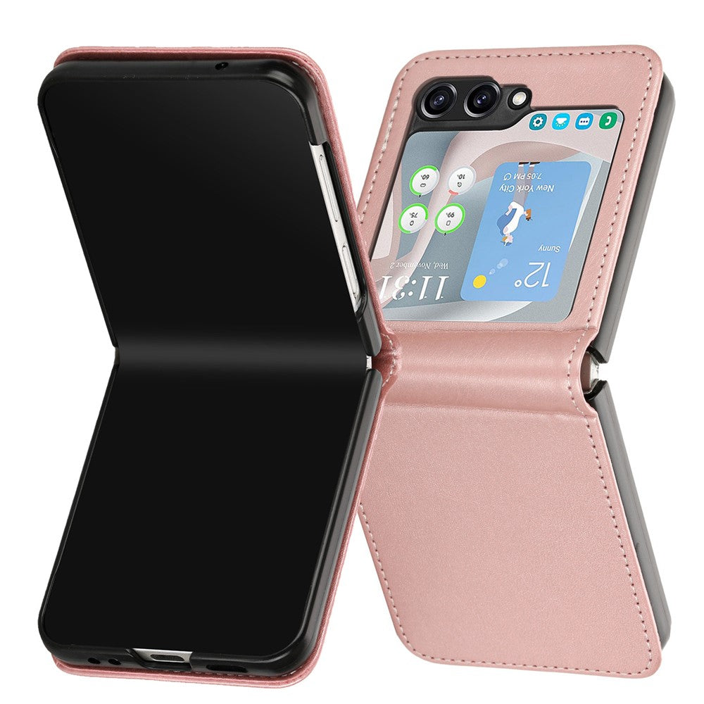 For Samsung Galaxy Z Flip7 FE 5G / Z Flip6 5G / Z Flip5 5G Case PU Leather Hard PC Phone Cover Calf Texture - Rose Gold