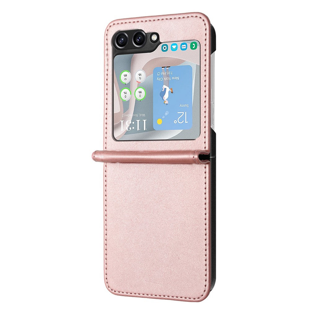 For Samsung Galaxy Z Flip7 FE 5G / Z Flip6 5G / Z Flip5 5G Case PU Leather Hard PC Phone Cover Calf Texture - Rose Gold