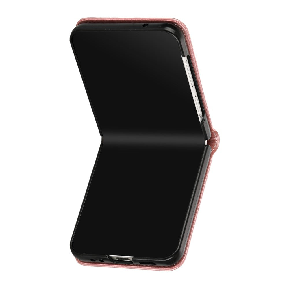 For Samsung Galaxy Z Flip7 FE 5G / Z Flip6 5G / Z Flip5 5G Case PU Leather Hard PC Phone Cover Calf Texture - Rose Gold