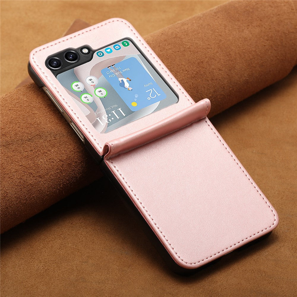 For Samsung Galaxy Z Flip7 FE 5G / Z Flip6 5G / Z Flip5 5G Case PU Leather Hard PC Phone Cover Calf Texture - Rose Gold