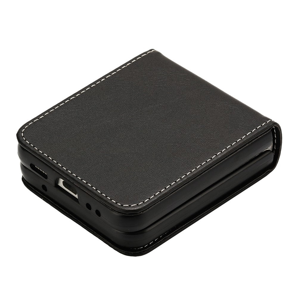 For Samsung Galaxy Z Flip7 FE 5G / Z Flip6 5G / Z Flip5 5G Case PU Leather Hard PC Phone Cover Calf Texture - Black