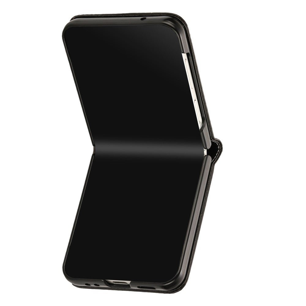 For Samsung Galaxy Z Flip7 FE 5G / Z Flip6 5G / Z Flip5 5G Case PU Leather Hard PC Phone Cover Calf Texture - Black