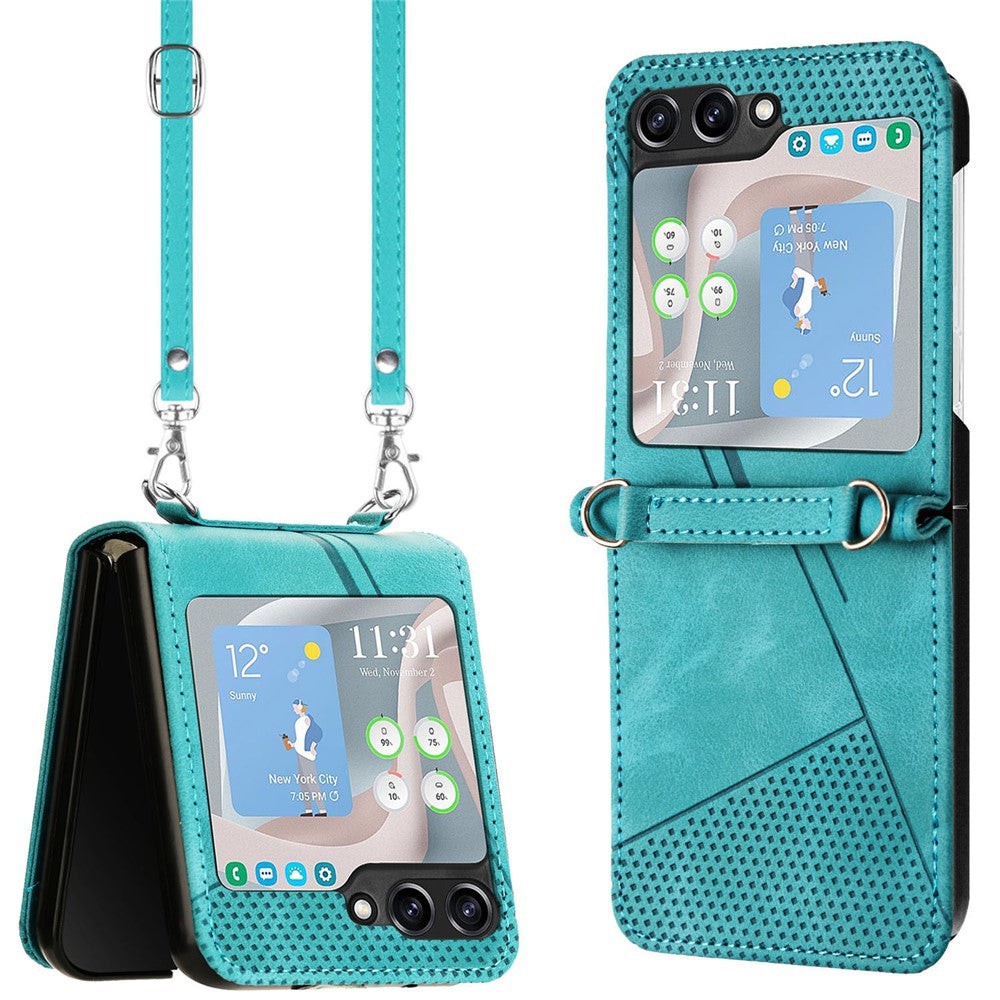 For Samsung Galaxy Z Flip7 FE 5G / Z Flip6 5G / Z Flip5 5G Case Triangle Patterns PU Leather Hard PC Crossbody Phone Cover - Green