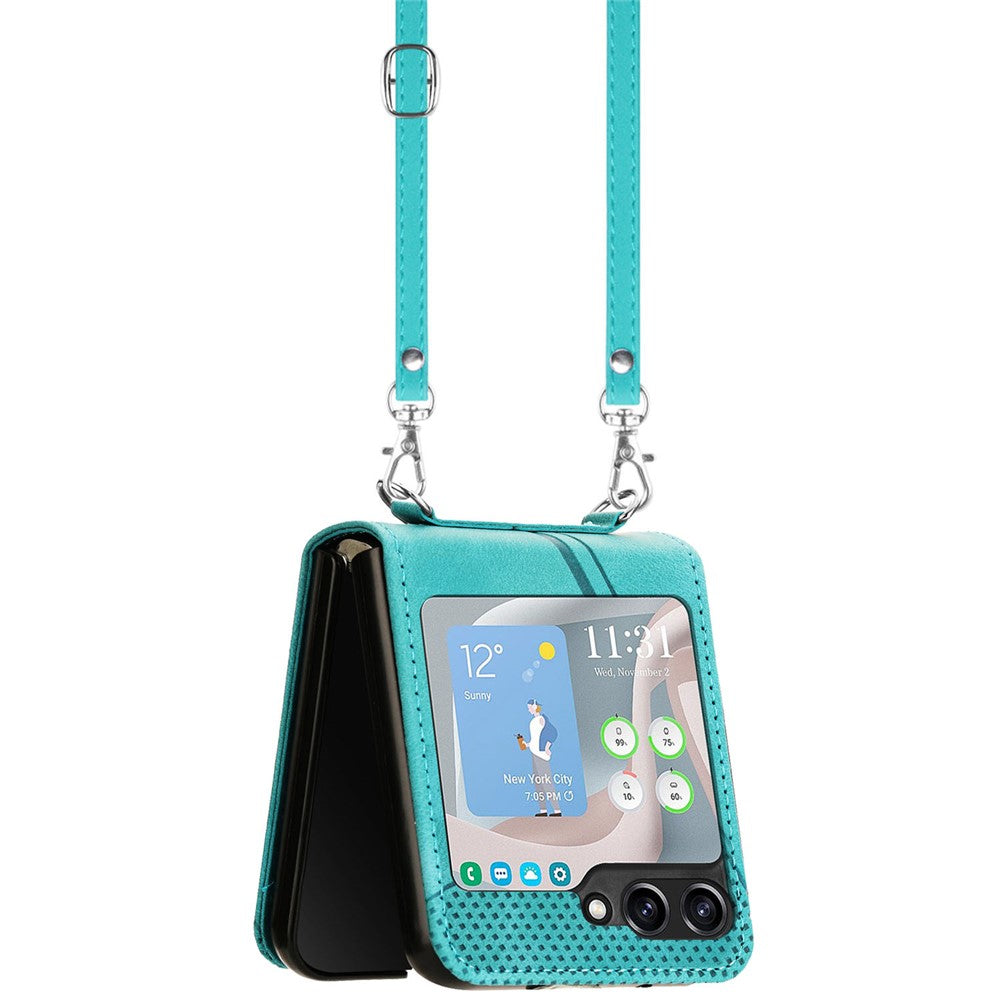 For Samsung Galaxy Z Flip7 FE 5G / Z Flip6 5G / Z Flip5 5G Case Triangle Patterns PU Leather Hard PC Crossbody Phone Cover - Green