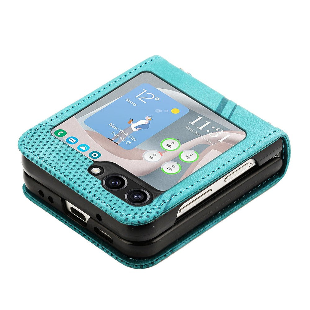 For Samsung Galaxy Z Flip7 FE 5G / Z Flip6 5G / Z Flip5 5G Case Triangle Patterns PU Leather Hard PC Crossbody Phone Cover - Green