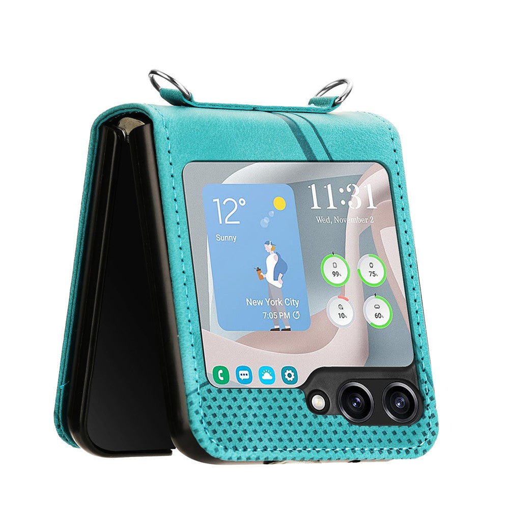 For Samsung Galaxy Z Flip7 FE 5G / Z Flip6 5G / Z Flip5 5G Case Triangle Patterns PU Leather Hard PC Crossbody Phone Cover - Green