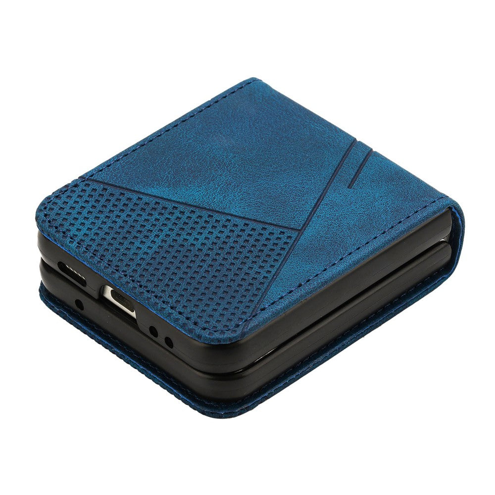 For Samsung Galaxy Z Flip7 FE 5G / Z Flip6 5G / Z Flip5 5G Case Triangle Patterns PU Leather Hard PC Crossbody Phone Cover - Sapphire