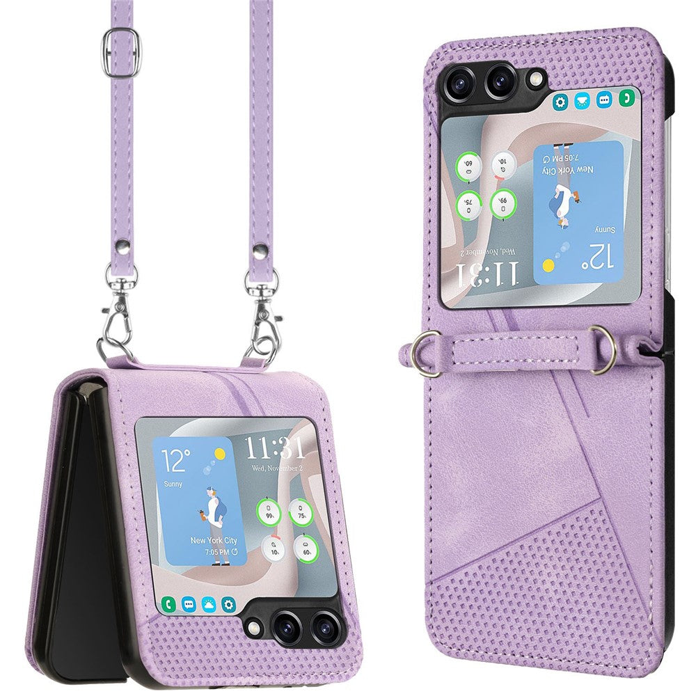 For Samsung Galaxy Z Flip7 FE 5G / Z Flip6 5G / Z Flip5 5G Case Triangle Patterns PU Leather Hard PC Crossbody Phone Cover - Purple