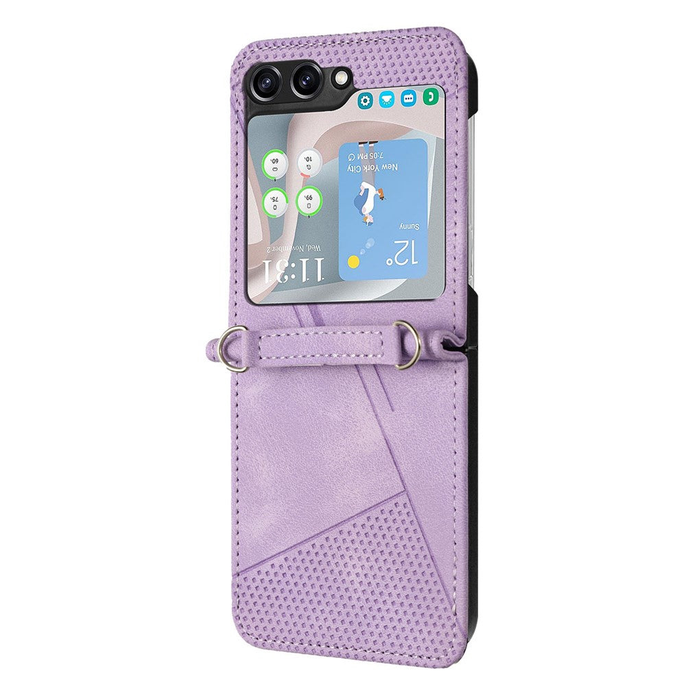 For Samsung Galaxy Z Flip7 FE 5G / Z Flip6 5G / Z Flip5 5G Case Triangle Patterns PU Leather Hard PC Crossbody Phone Cover - Purple