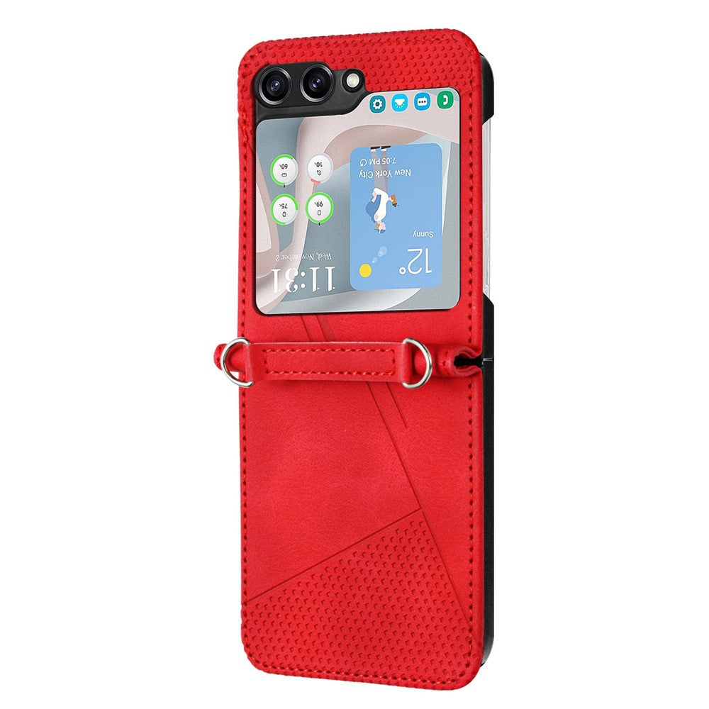 For Samsung Galaxy Z Flip7 FE 5G / Z Flip6 5G / Z Flip5 5G Case Triangle Patterns PU Leather Hard PC Crossbody Phone Cover - Red