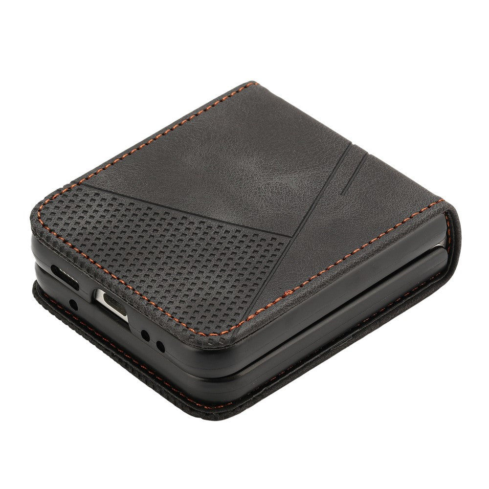 For Samsung Galaxy Z Flip7 FE 5G / Z Flip6 5G / Z Flip5 5G Case Triangle Patterns PU Leather Hard PC Crossbody Phone Cover - Black