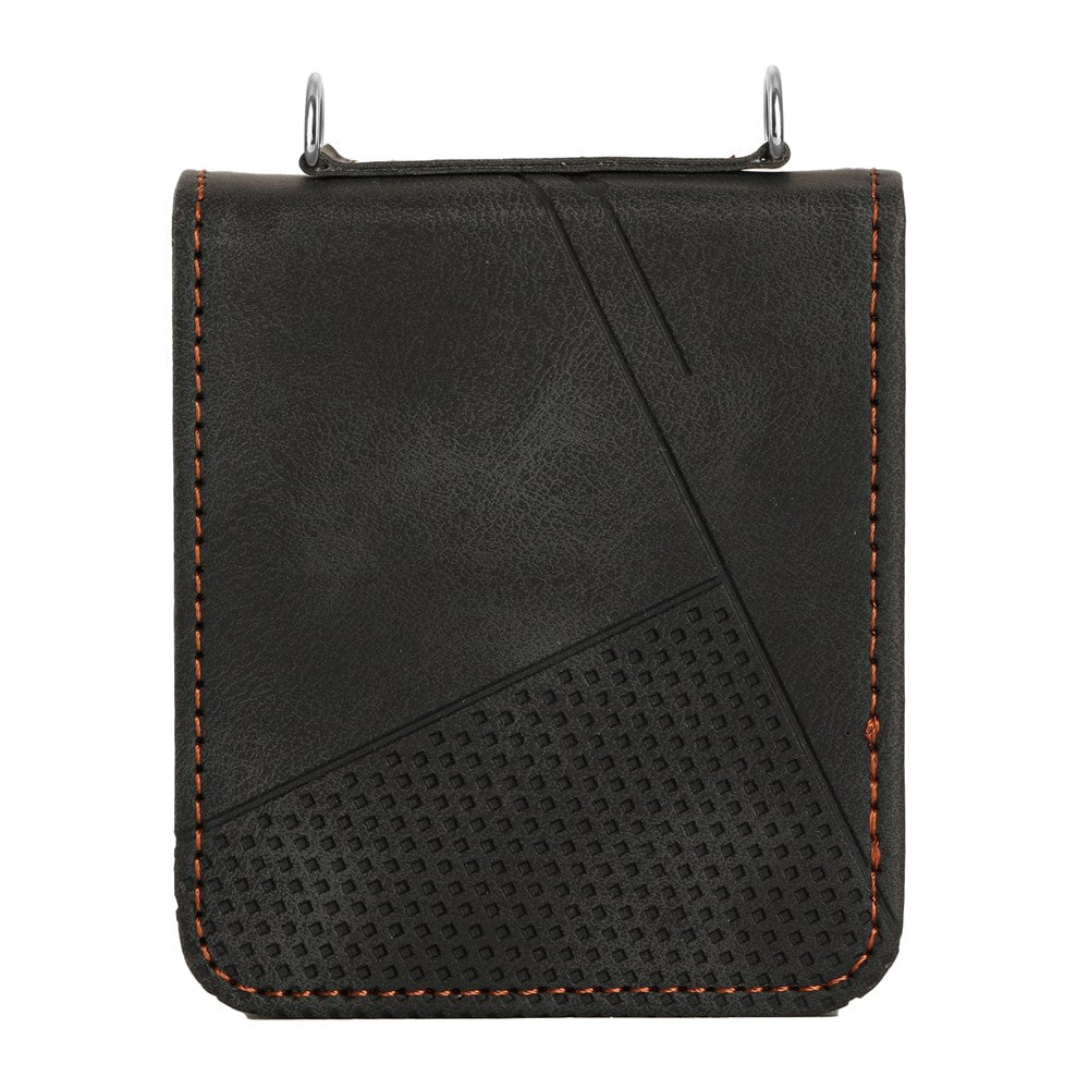 For Samsung Galaxy Z Flip7 FE 5G / Z Flip6 5G / Z Flip5 5G Case Triangle Patterns PU Leather Hard PC Crossbody Phone Cover - Black