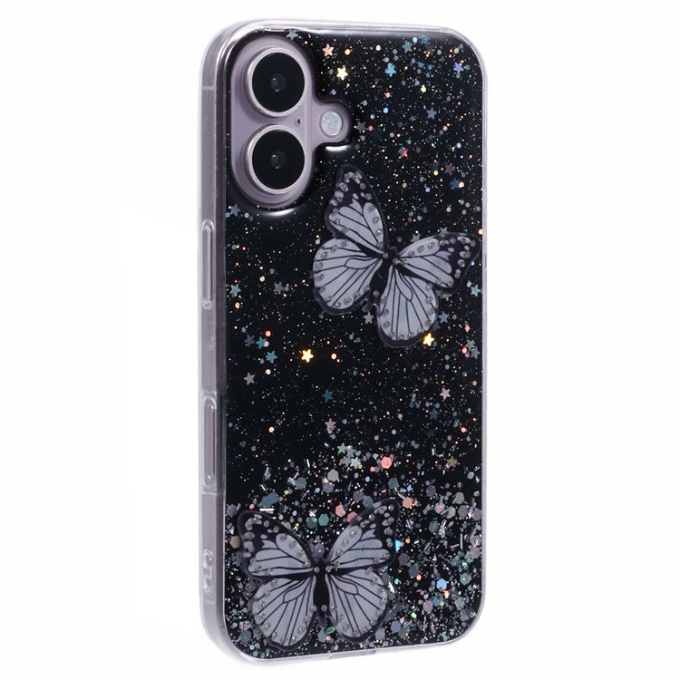 AW Series For iPhone 16 Plus Case Epoxy PVC Butterfly TPU Aesthetics Phone Cover - Black