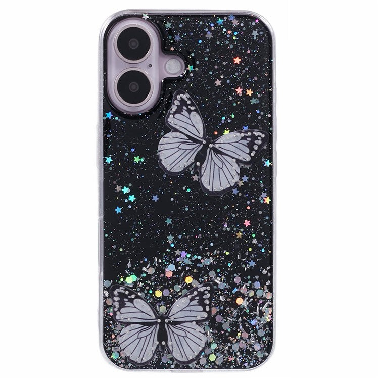 AW Series For iPhone 16 Plus Case Epoxy PVC Butterfly TPU Aesthetics Phone Cover - Black