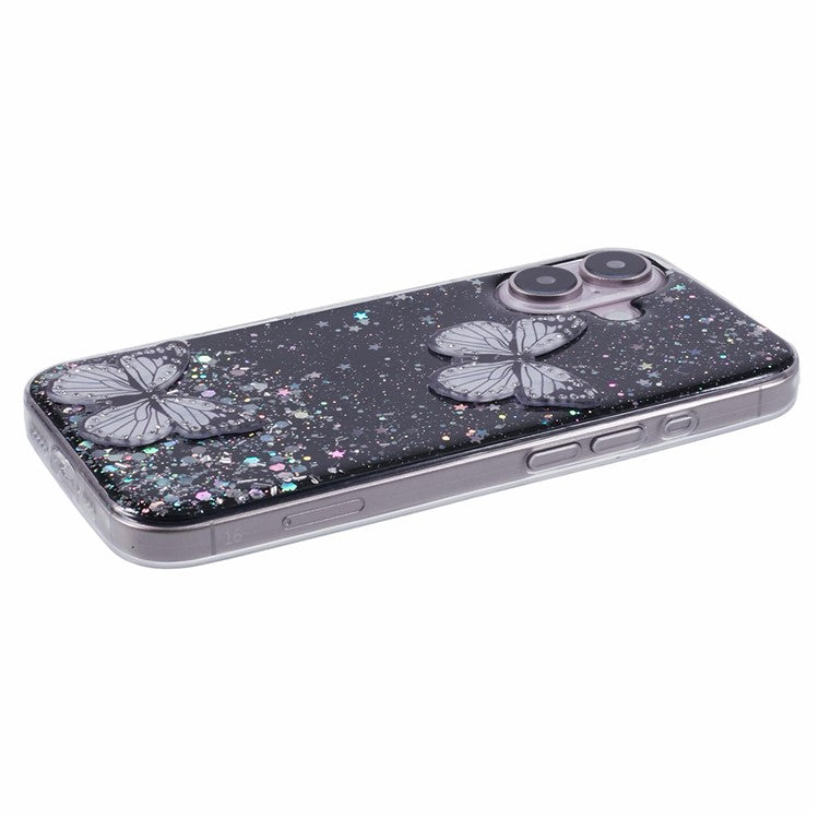 AW Series For iPhone 16 Plus Case Epoxy PVC Butterfly TPU Aesthetics Phone Cover - Black