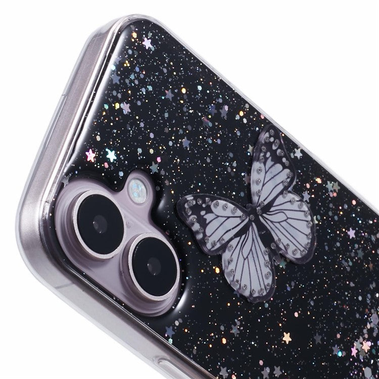 AW Series For iPhone 16 Plus Case Epoxy PVC Butterfly TPU Aesthetics Phone Cover - Black