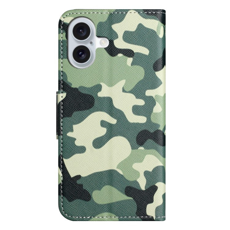 For iPhone 16 Case Pattern Printing PU Leather Wallet Phone Cover Stand View - Camouflage