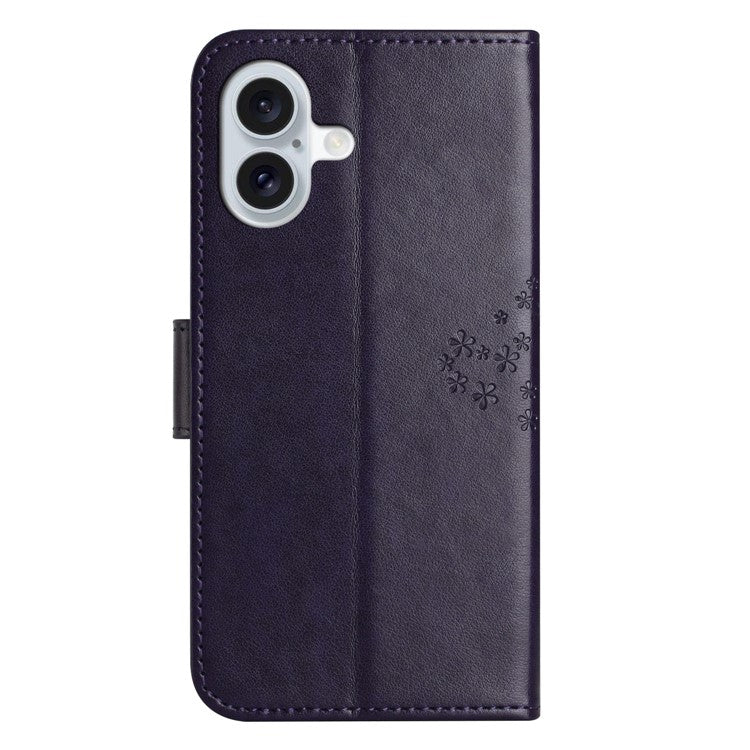 For iPhone 16 Case Wallet PU Leather Protective Phone Cover Owl Tree Pattern - Dark Purple
