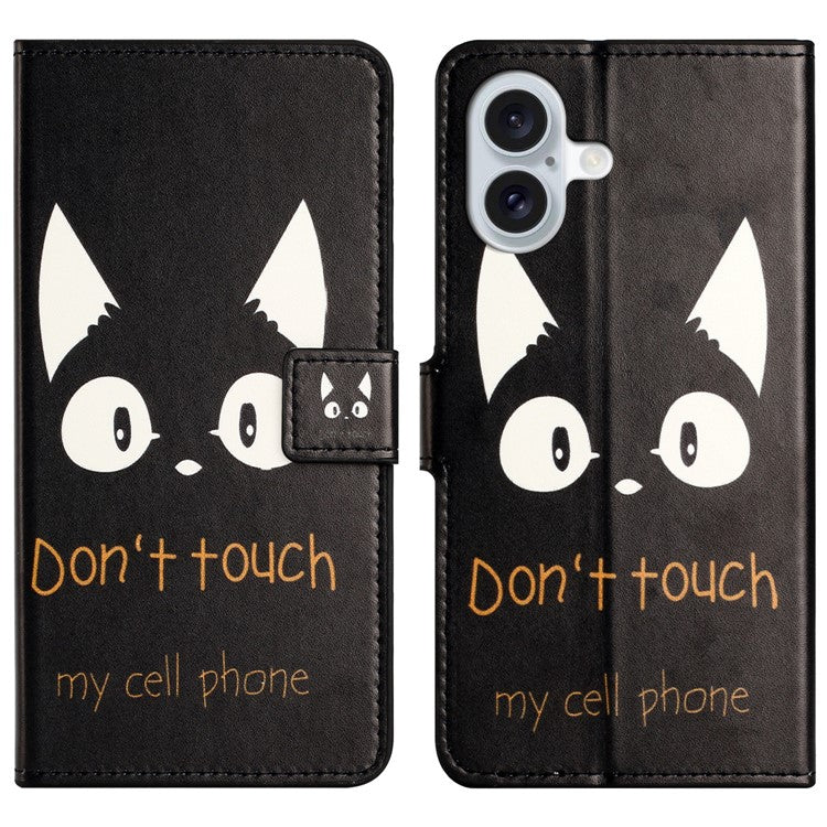 For iPhone 16 Case Pattern Print Leather Phone Cover with Wallet Stand - Don't Touch My Cell Phone