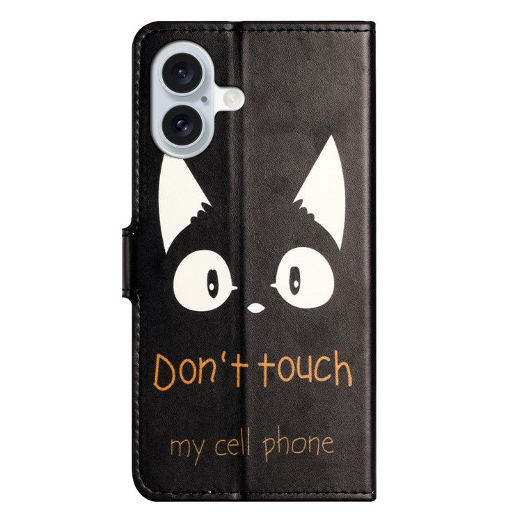 For iPhone 16 Case Pattern Print Leather Phone Cover with Wallet Stand - Don't Touch My Cell Phone