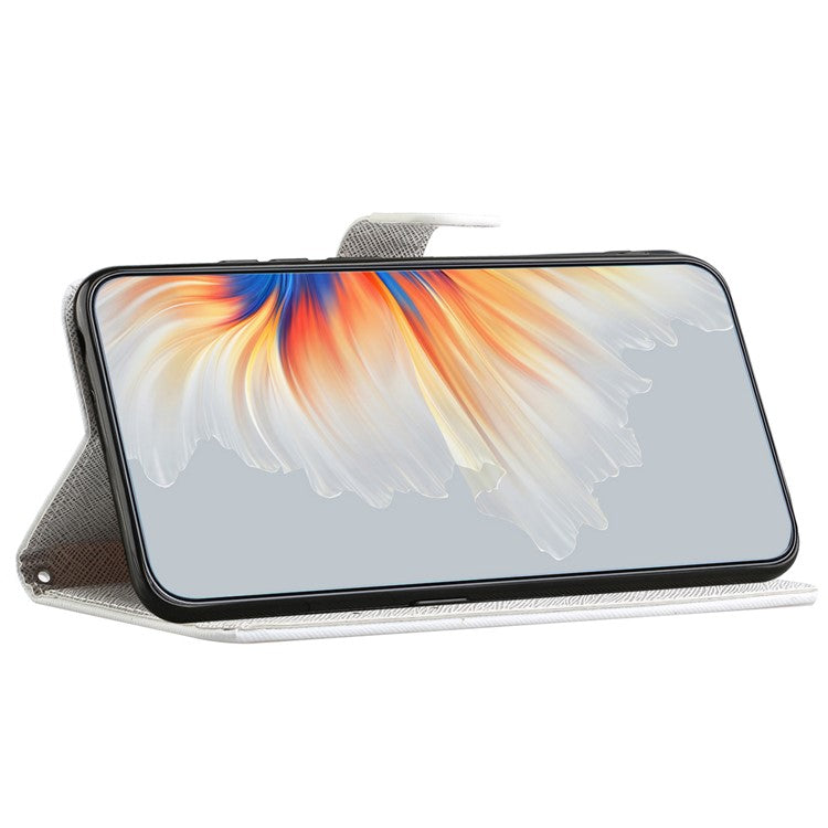 For iPhone 16 Case Pattern Print PU Leather Wallet Phone Cover Cross Texture - Flower and Butterfly