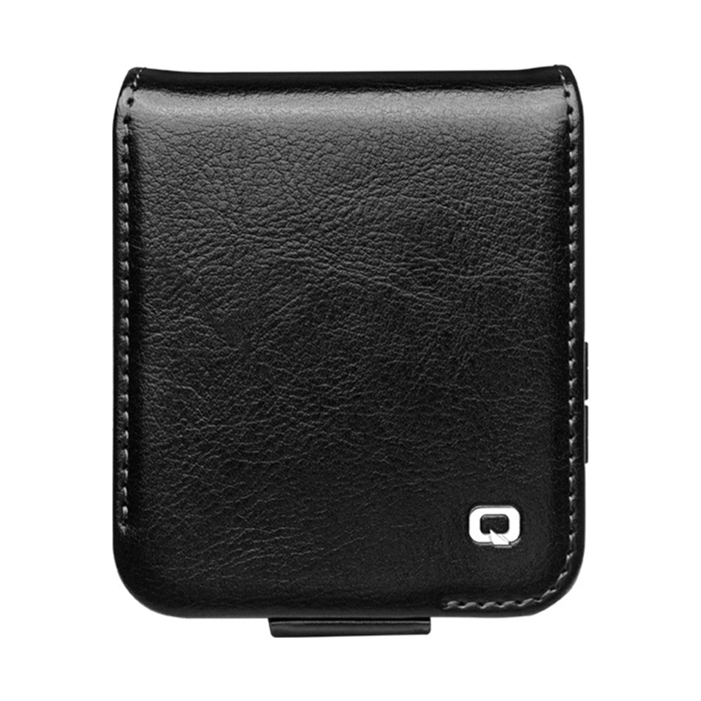QIALINO For Samsung Galaxy Z Flip7 FE 5G / Z Flip6 5G Case TPU+Genuine Cow Leather Folio Flip Phone Cover - Black