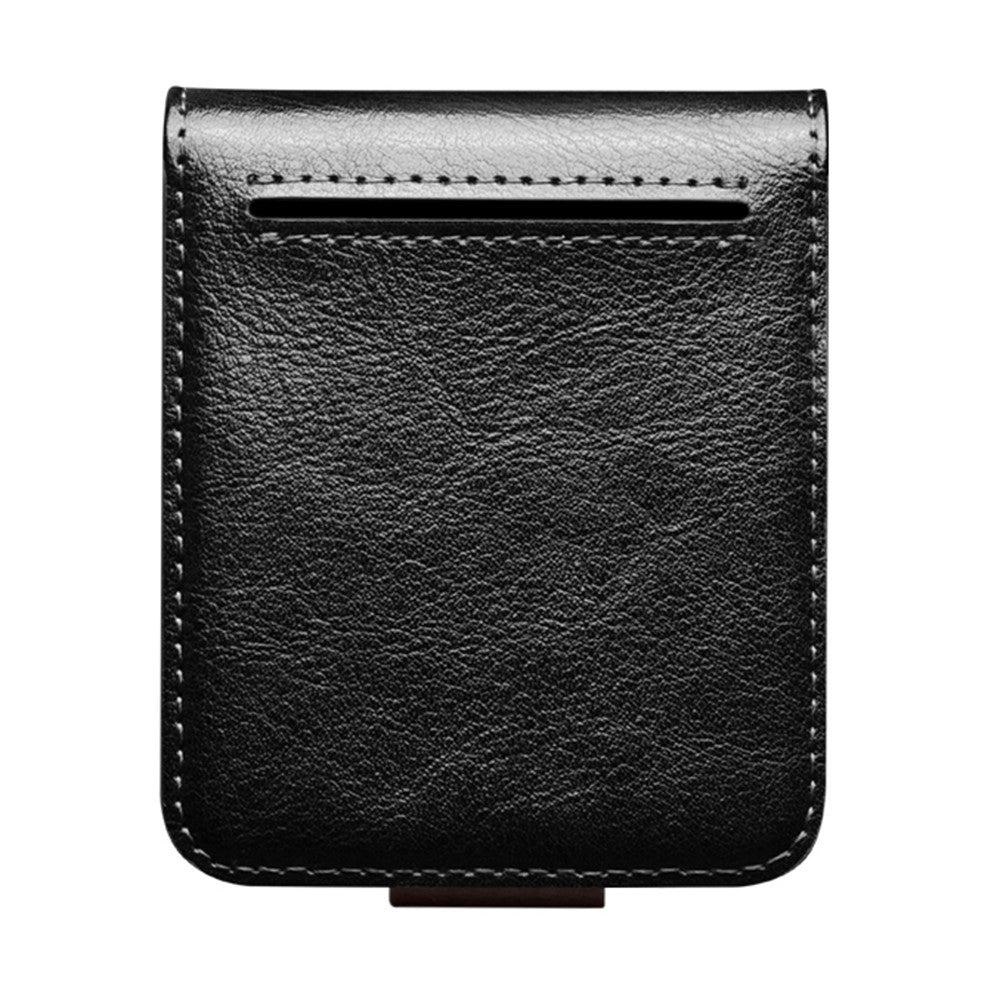 QIALINO For Samsung Galaxy Z Flip7 FE 5G / Z Flip6 5G Case TPU+Genuine Cow Leather Folio Flip Phone Cover - Black