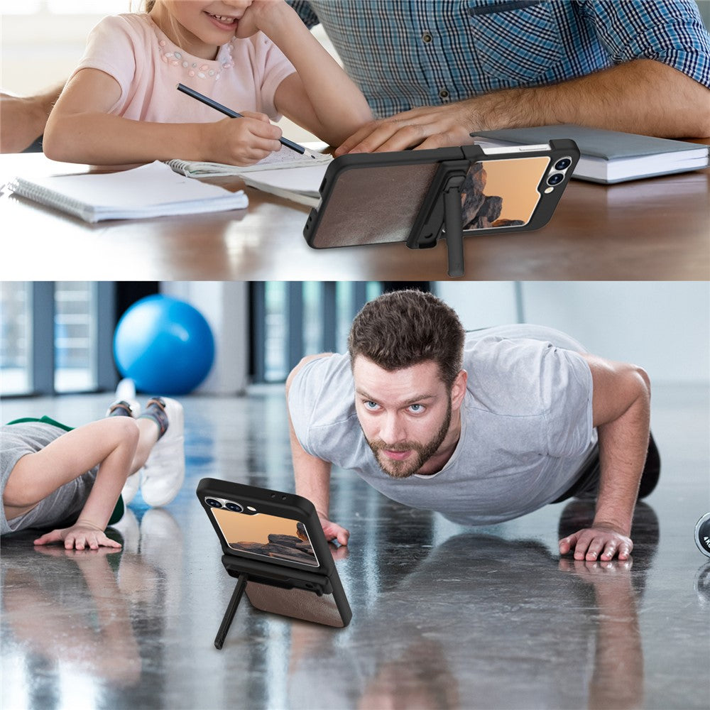 GW181 For Samsung Galaxy Z Flip7 FE 5G / Z Flip6 5G Case Crazy Horse Texture PU+PC Phone Cover with Kickstand - Dark Brown