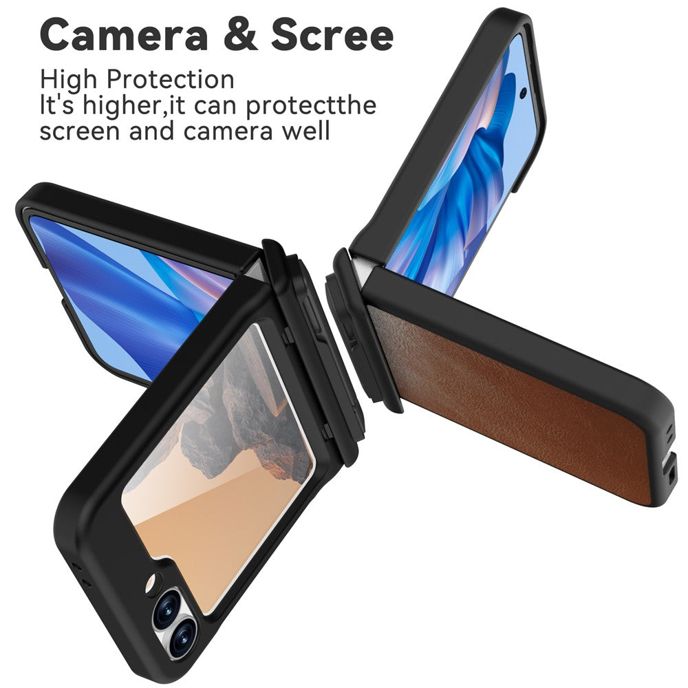 GW181 For Samsung Galaxy Z Flip7 FE 5G / Z Flip6 5G Case Crazy Horse Texture PU+PC Phone Cover with Kickstand - Khaki