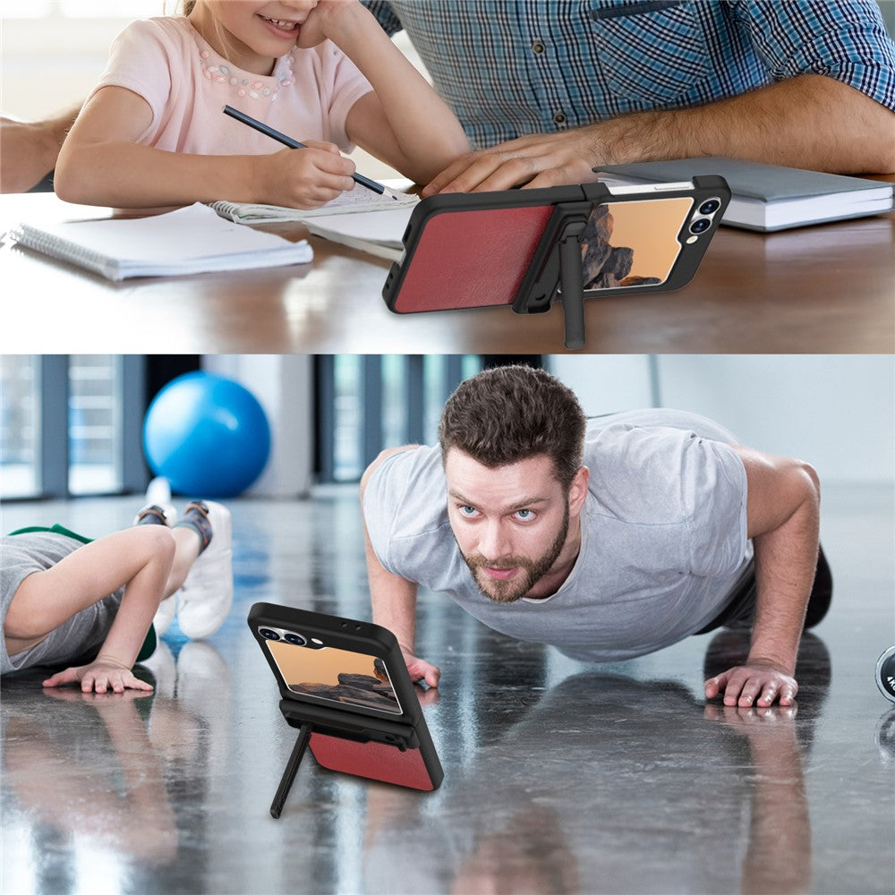 GW181 For Samsung Galaxy Z Flip7 FE 5G / Z Flip6 5G Case Crazy Horse Texture PU+PC Phone Cover with Kickstand - Dark Red