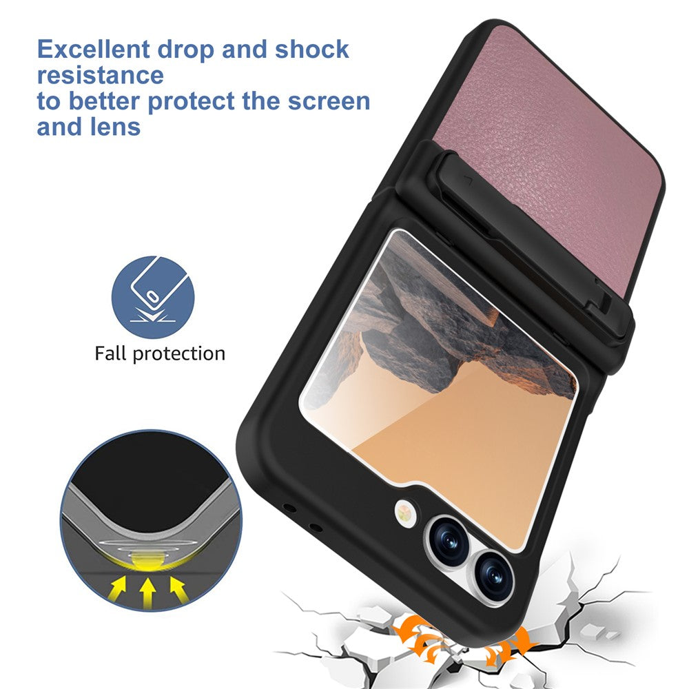 GW181 For Samsung Galaxy Z Flip7 FE 5G / Z Flip6 5G Case Litchi Texture PU+PC Kickstand Phone Cover - Light Pink