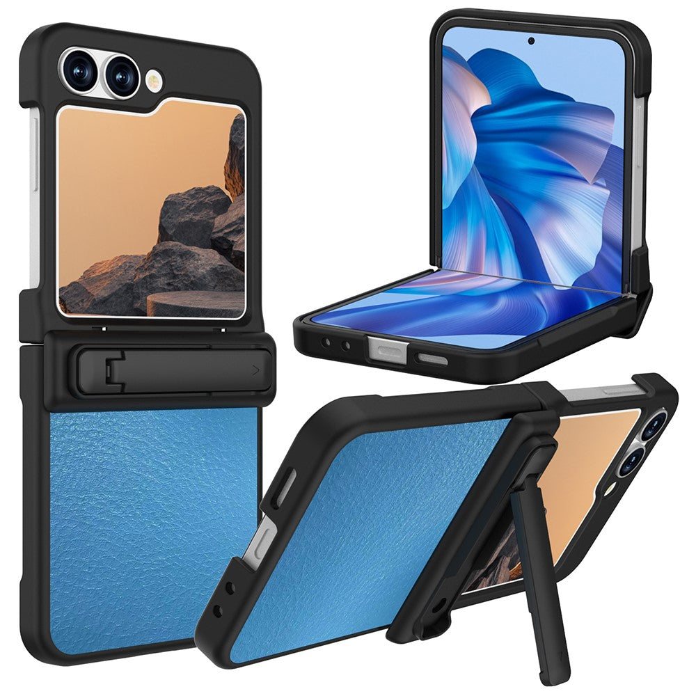 GW181 For Samsung Galaxy Z Flip7 FE 5G / Z Flip6 5G Case Litchi Texture PU+PC Kickstand Phone Cover - Baby Blue