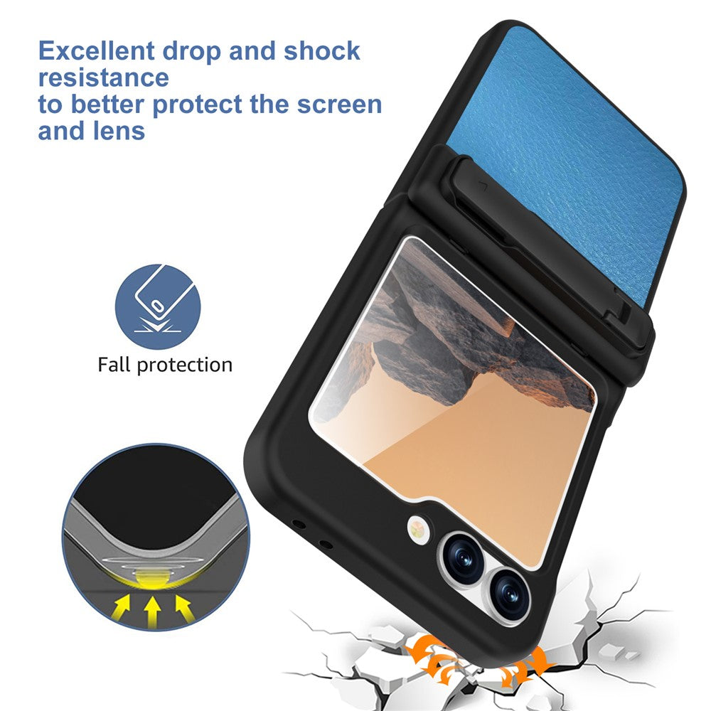 GW181 For Samsung Galaxy Z Flip7 FE 5G / Z Flip6 5G Case Litchi Texture PU+PC Kickstand Phone Cover - Baby Blue