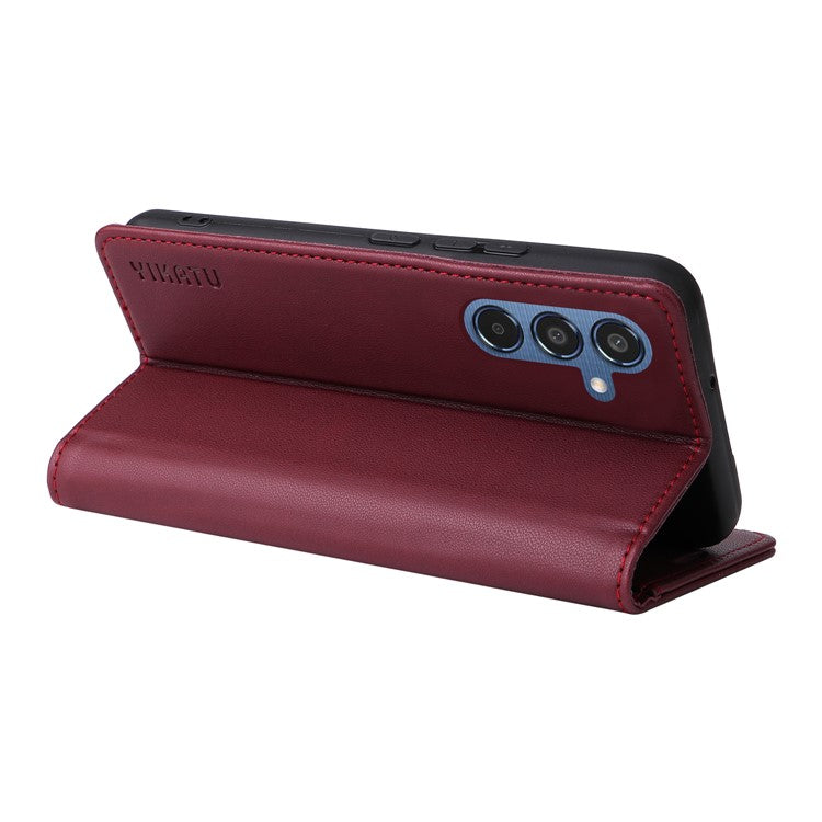 YIKATU YK-001 For Samsung Galaxy M35 5G Case Leather Flip Phone Cover Hidden Magnetic Absorption - Wine Red