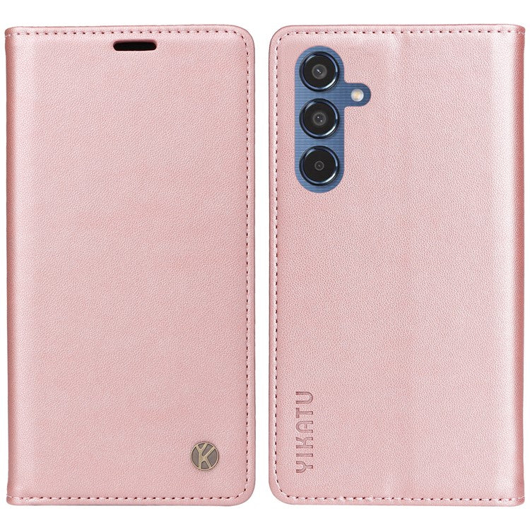 YIKATU YK-001 For Samsung Galaxy M35 5G Case Leather Flip Phone Cover Hidden Magnetic Absorption - Rose Gold