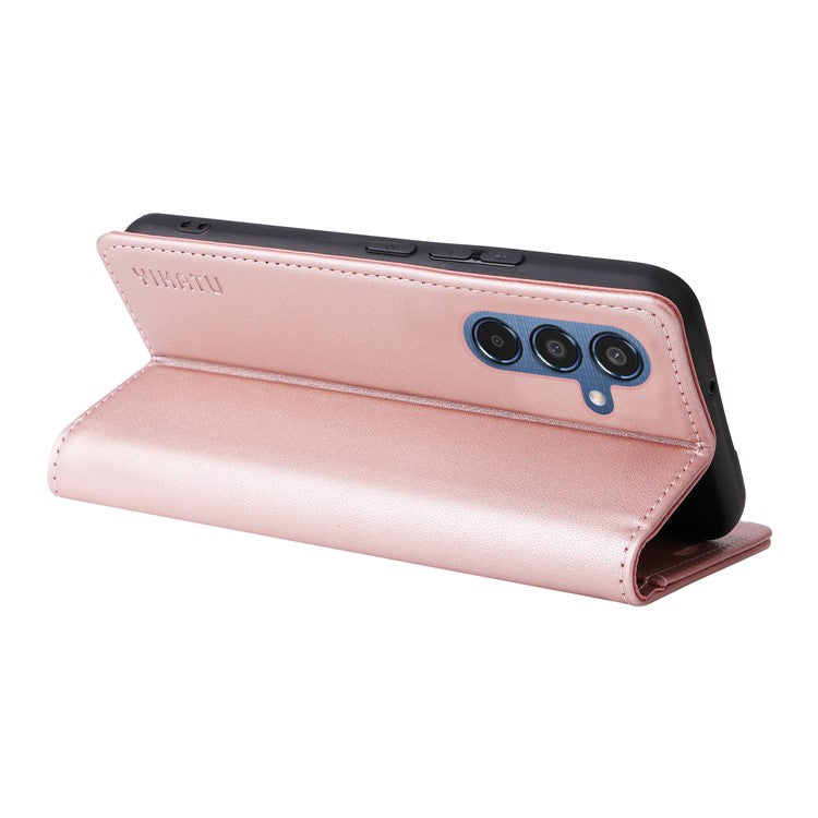 YIKATU YK-001 For Samsung Galaxy M35 5G Case Leather Flip Phone Cover Hidden Magnetic Absorption - Rose Gold