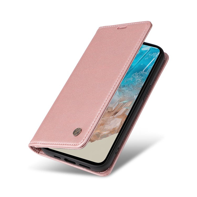 YIKATU YK-001 For Samsung Galaxy M35 5G Case Leather Flip Phone Cover Hidden Magnetic Absorption - Rose Gold